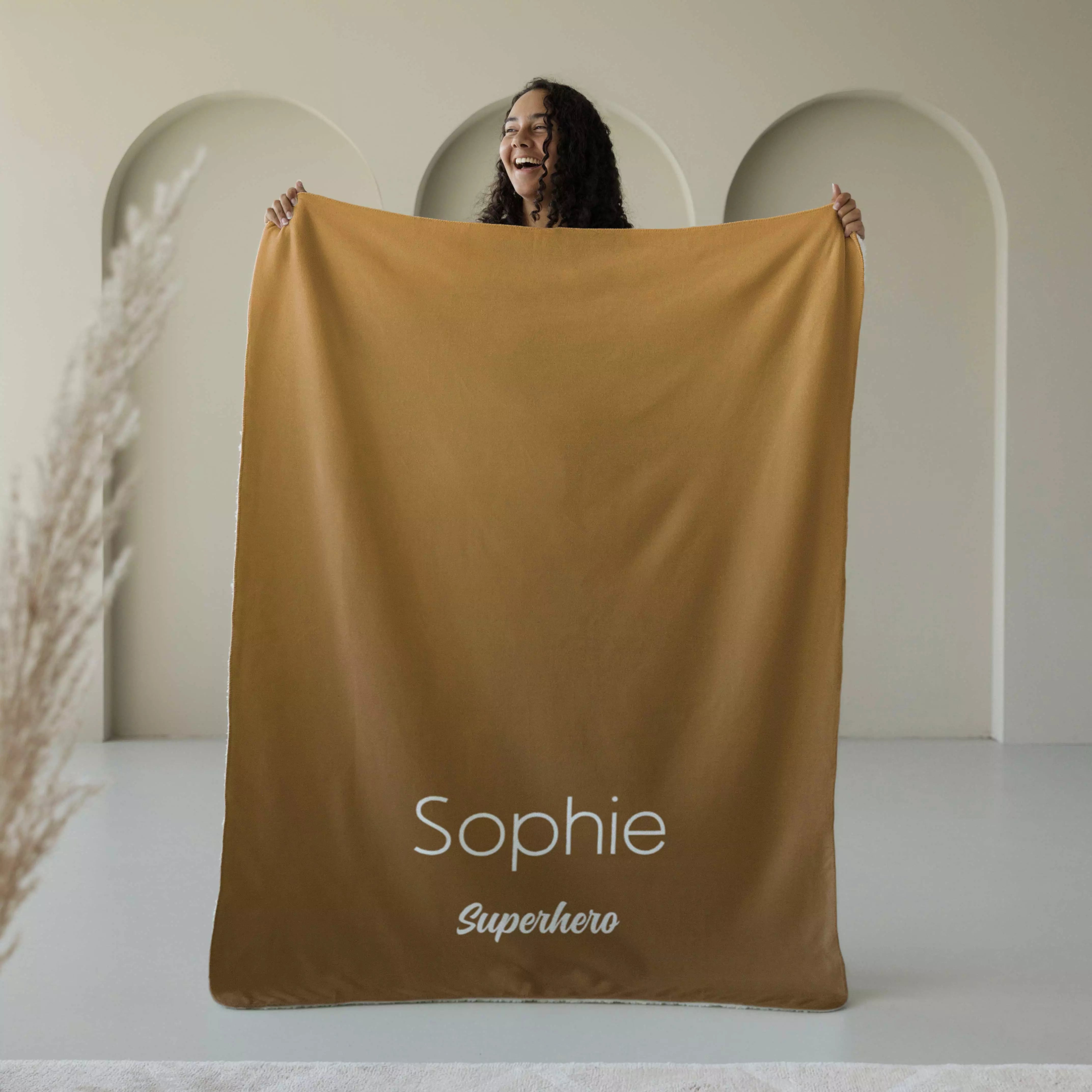 Fleece deken ‘Caramel Glow’ – Stijlvol met eigen naam en titel