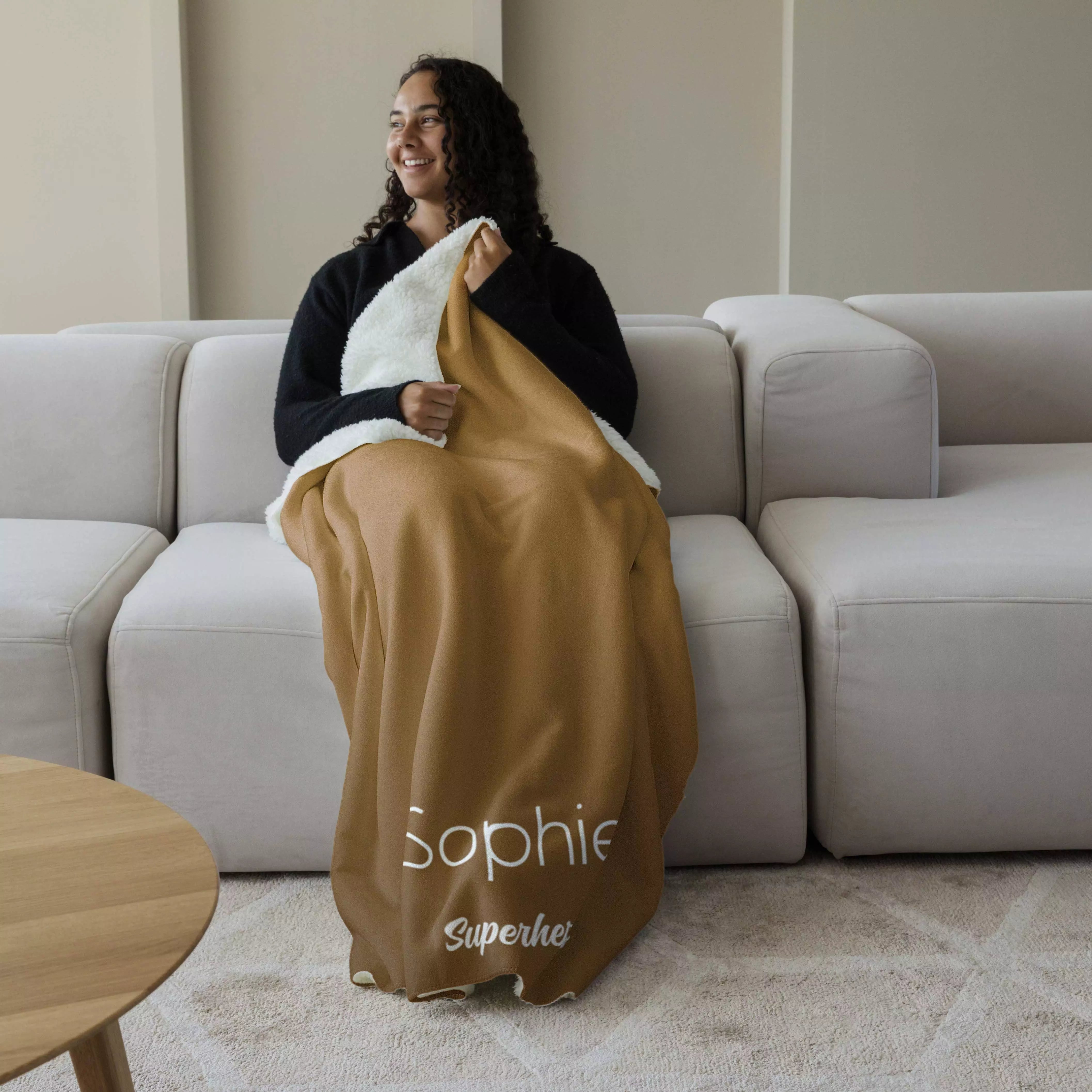 Fleece deken ‘Caramel Glow’ – Stijlvol met eigen naam en titel